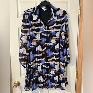 Nine West Artsy Patterned Pleated Midi Dress size XL